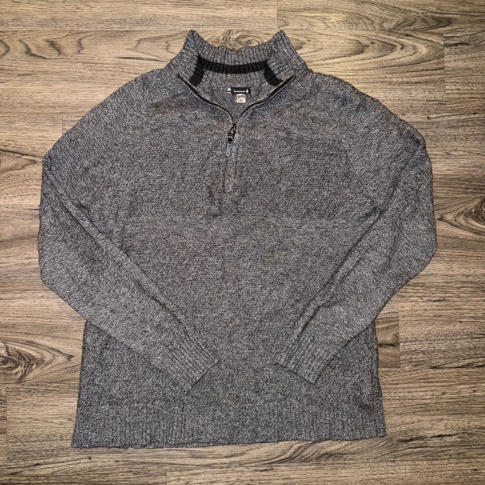Smartwool Size L Men's Ripple Ridge Half Zip Gray Merino Wool Blend Sweater